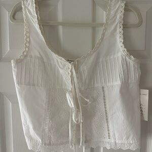 NEW White Tie-Front Lace Trimmed Women's Tank